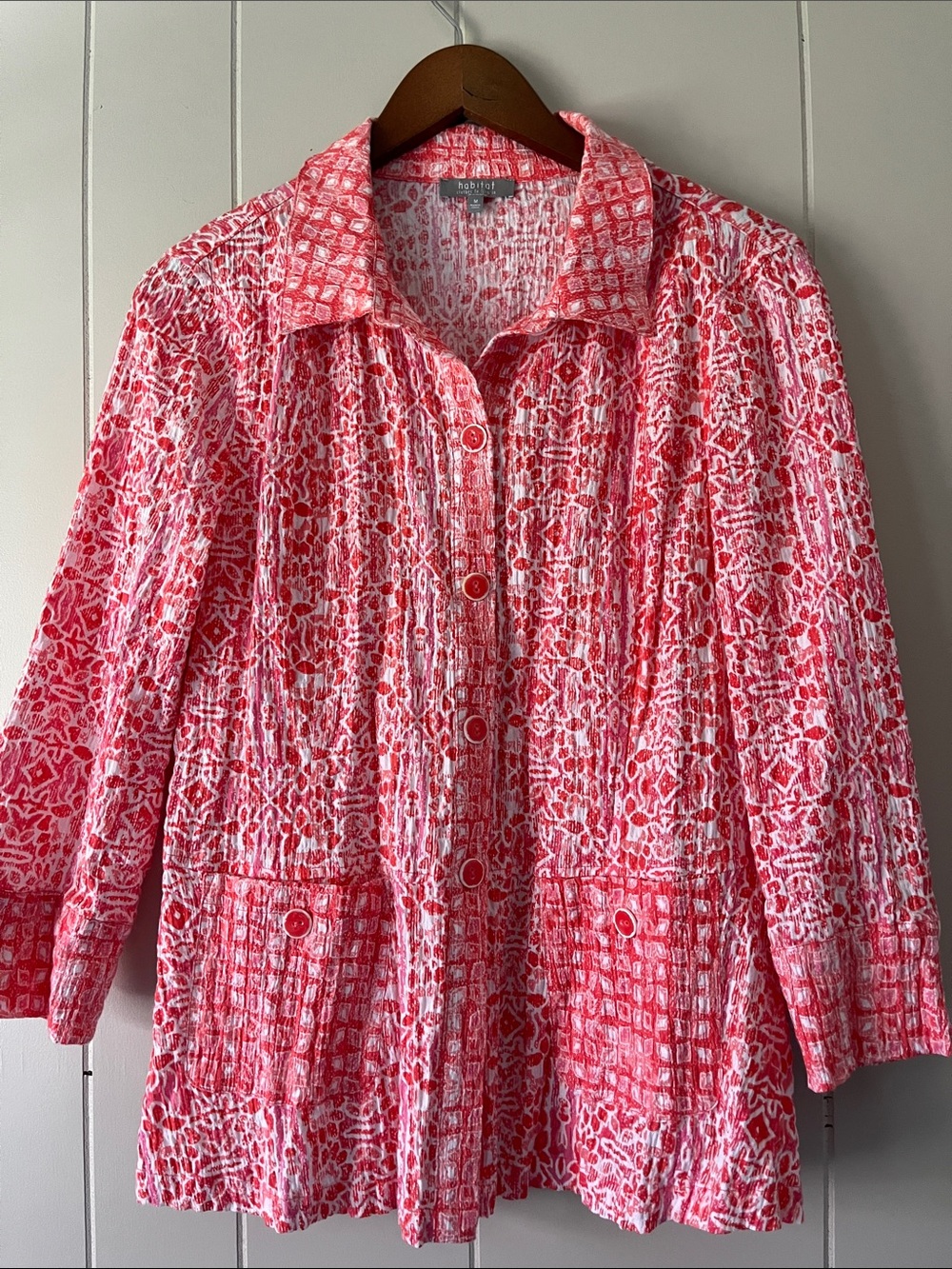 Habitual Red and White Textured Button-Down Shirt